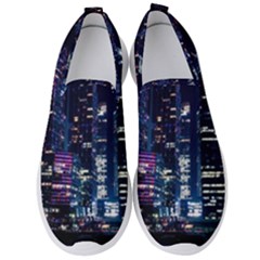 Black Building Lighted Under Clear Sky Men s Slip On Sneakers by Modalart