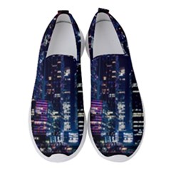 Black Building Lighted Under Clear Sky Women s Slip On Sneakers by Modalart