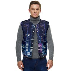 Black Building Lighted Under Clear Sky Men s Button Up Puffer Vest	 by Modalart