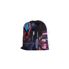 Roadway Surrounded Building During Nighttime Drawstring Pouch (xs) by Modalart