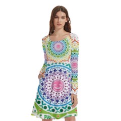 Mandala Pattern Rainbow Pride Long Sleeve Knee Length Skater Dress With Pockets by Vaneshop