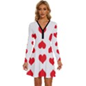 Heart Red Love Valentines Day Long Sleeve Deep V Mini Dress  View1