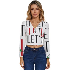 Let s Get Lit Christmas Jingle Bells Santa Claus Long Sleeve V-neck Top by Ndabl3x