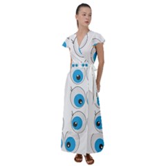 Eyes Comic Cartoon Fun Funny Toon Flutter Sleeve Maxi Dress by Ndabl3x