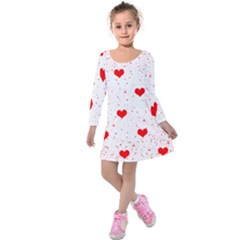 Hearts Romantic Love Valentines Kids  Long Sleeve Velvet Dress by Ndabl3x