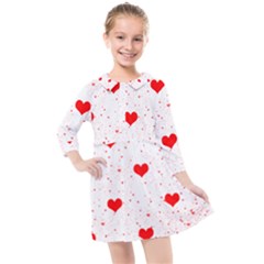 Hearts Romantic Love Valentines Kids  Quarter Sleeve Shirt Dress by Ndabl3x