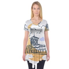 Poster Map Flag Lotus Boat Short Sleeve Tunic  by Grandong