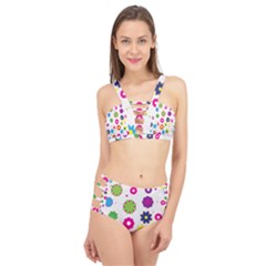 Floral Colorful Background Cage Up Bikini Set by Grandong