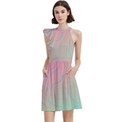 Lines Shapes Stripes Corolla Cocktail Party Halter Sleeveless Dress With Pockets by Grandong