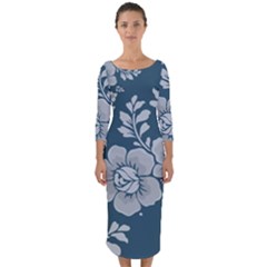 Flowers Design Floral Pattern Quarter Sleeve Midi Bodycon Dress by Grandong