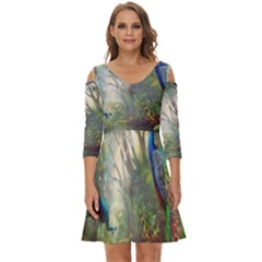 Peafowl Peacock Bird Birds Painting Art Wildlife Shoulder Cut Out Zip Up Dress by Sarkoni