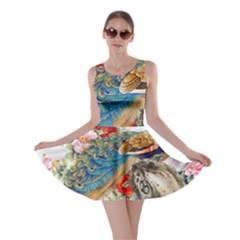 Birds Peacock Artistic Colorful Flower Painting Skater Dress by Sarkoni