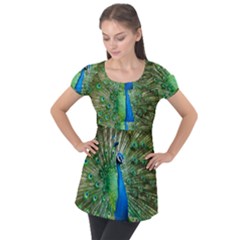 Peafowl Peacock Puff Sleeve Tunic Top by Sarkoni