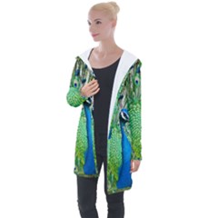 Peafowl Peacock Longline Hooded Cardigan by Sarkoni