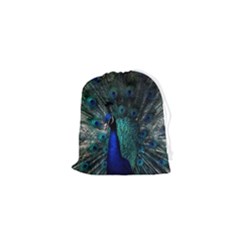 Blue And Green Peacock Drawstring Pouch (xs) by Sarkoni