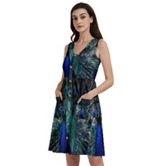 Blue And Green Peacock Sleeveless Dress With Pocket by Sarkoni