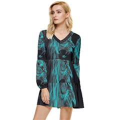 Angry Male Lion Predator Carnivore Tiered Long Sleeve Mini Dress by Ndabl3x