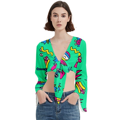 Pattern Adweek Summer Trumpet Sleeve Cropped Top by Ndabl3x