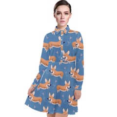 Corgi Patterns Long Sleeve Chiffon Shirt Dress by Ndabl3x