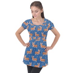 Corgi Patterns Puff Sleeve Tunic Top by Ndabl3x