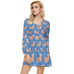 Corgi Patterns Tiered Long Sleeve Mini Dress by Ndabl3x