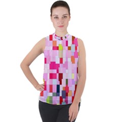 The Framework Paintings Square Mock Neck Chiffon Sleeveless Top by Sarkoni