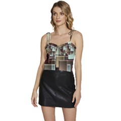 Texture Artwork Mural Murals Art Flowy Camisole Tie Up Top by Sarkoni