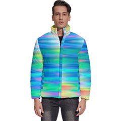 Wave Rainbow Bright Texture Men s Puffer Bubble Jacket Coat by Sarkoni