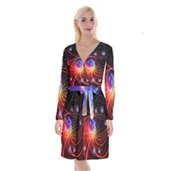 Physics Quantum Physics Particles Long Sleeve Velvet Front Wrap Dress by Sarkoni