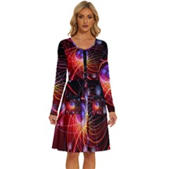 Physics Quantum Physics Particles Long Sleeve Dress With Pocket by Sarkoni