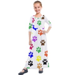 Pawprints Paw Prints Paw Animal Kids  Quarter Sleeve Maxi Dress by Apen