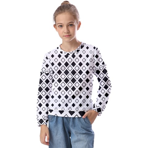 Square Diagonal Pattern Monochrome Kids  Long Sleeve T-shirt With Frill  by Apen