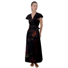 Christmas Background Motif Star Flutter Sleeve Maxi Dress by Amaryn4rt