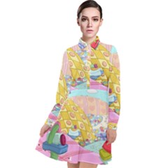 Pillows And Vegetable Field Illustration Adventure Time Cartoon Long Sleeve Chiffon Shirt Dress by Sarkoni