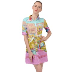 Pillows And Vegetable Field Illustration Adventure Time Cartoon Belted Shirt Dress by Sarkoni