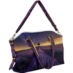 Bed Of Purple Petaled Flowers Photography Landscape Nature Canvas Crossbody Bag by Sarkoni