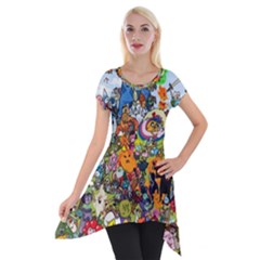 Cartoon Characters Tv Show  Adventure Time Multi Colored Short Sleeve Side Drop Tunic by Sarkoni