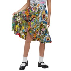 Cartoon Characters Tv Show  Adventure Time Multi Colored Kids  Ruffle Flared Wrap Midi Skirt by Sarkoni