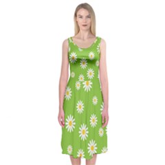 Daisy Flowers Floral Wallpaper Midi Sleeveless Dress by Apen