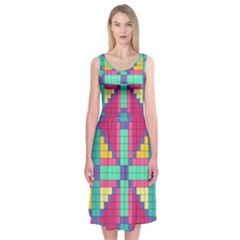 Checkerboard Squares Abstract Texture Patterns Midi Sleeveless Dress by Apen