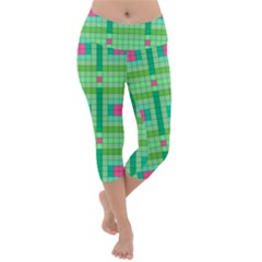 Checkerboard Squares Abstract Lightweight Velour Capri Yoga Leggings by Apen