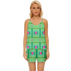 Checkerboard Squares Abstract V-neck Satin Pajamas Set by Apen