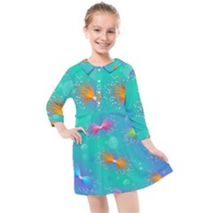 Non Seamless Pattern Blues Bright Kids  Quarter Sleeve Shirt Dress by Dutashop