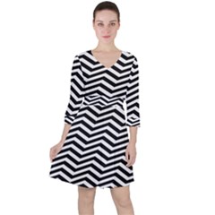 Zigzag Chevron Pattern Quarter Sleeve Ruffle Waist Dress by Dutashop