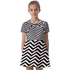 Zigzag Chevron Pattern Kids  Short Sleeve Pinafore Style Dress by Dutashop