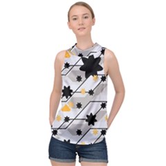 Flower Shape Abstract Pattern High Neck Satin Top by Modalart