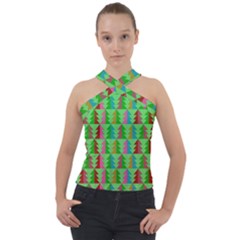 Christmas Background Paper Cross Neck Velour Top by Modalart