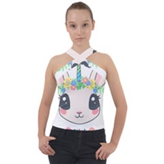 Unicorn Rabbit Hare Wreath Cute Cross Neck Velour Top by Modalart