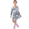 Roses Bouquet Flowers Sketch Kids  Long Sleeve Velvet Dress View1