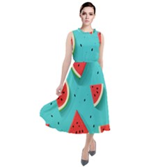 Watermelon Fruit Slice Round Neck Boho Dress by Bedest